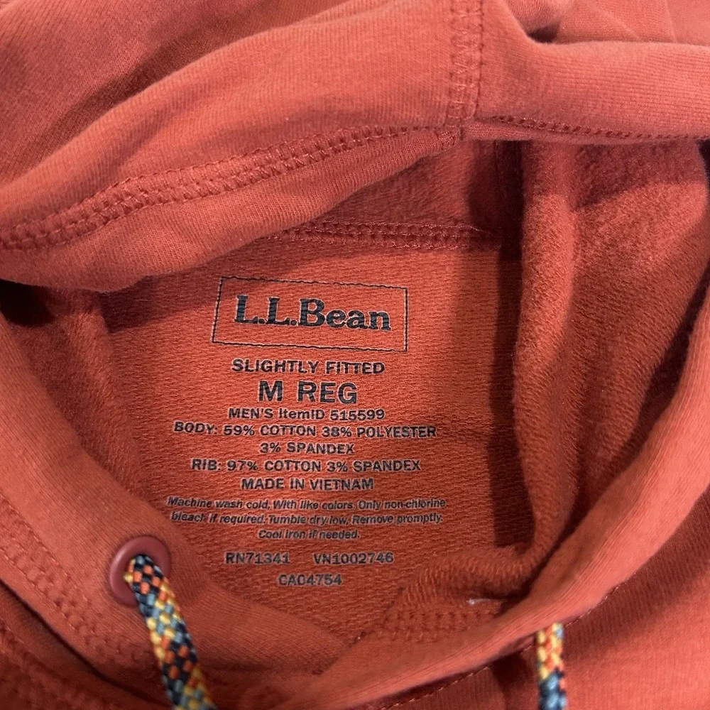 L.L.‎ Bean Comfort Camp Graphic Hoodie Mens Medium Orange Stretch Sweatshirt